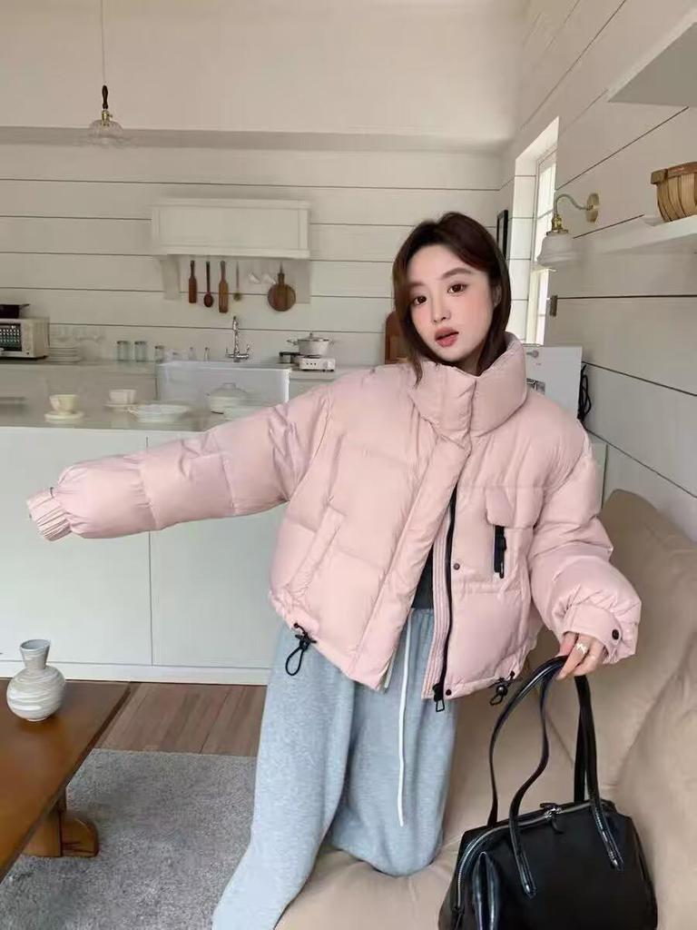 Women's 2025 Autumn/Winter Thickened Stand-Up Collar Down Jacket - Short, Petite, Korean Style, Fashionable & Warm