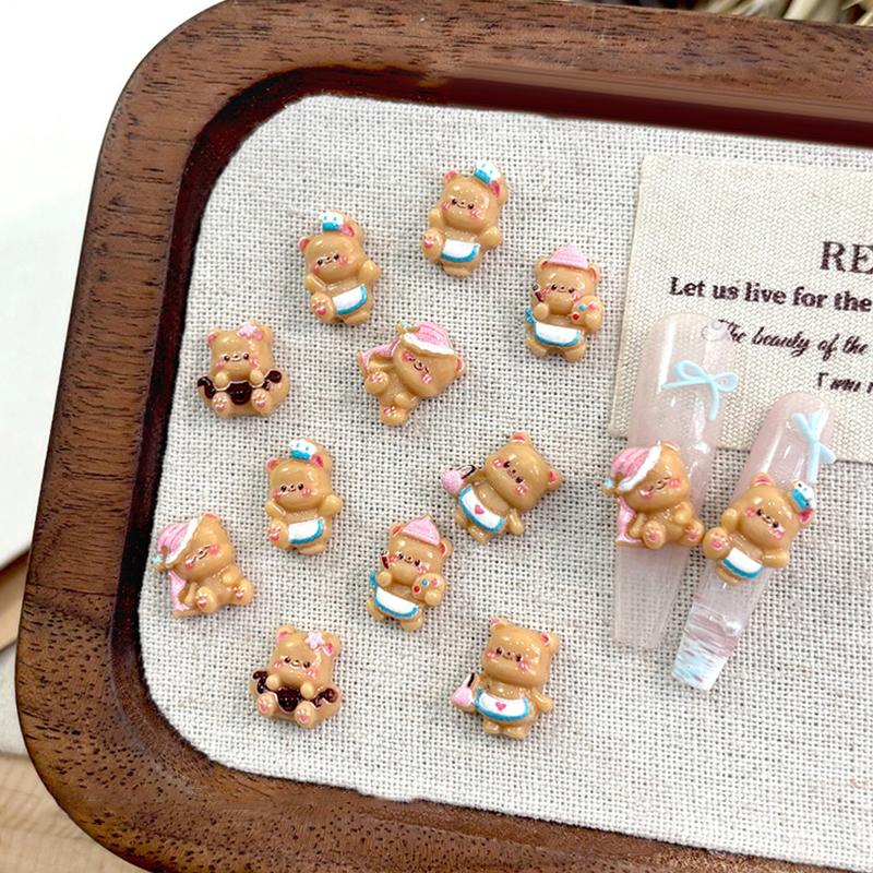 30Pcs Cartoon Bunny Nail Art Charm 3D Candy Color Resin Cartoon Little Brown Bear Nail Decoration Kawaii Nail Accessories
