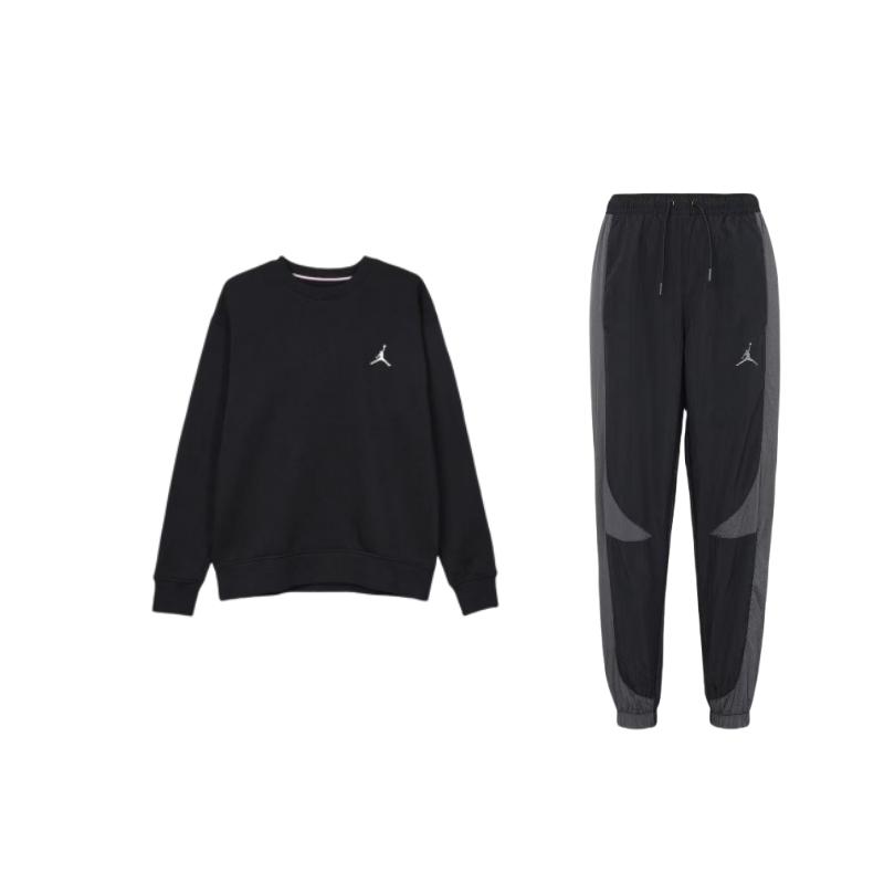 

Jordan Printed Fleece Crew Neck Long Sleeve Drawstring Cuffed Knit Pants Casual Sports Set Men sets Black DX9374-011+FB7020-010 M