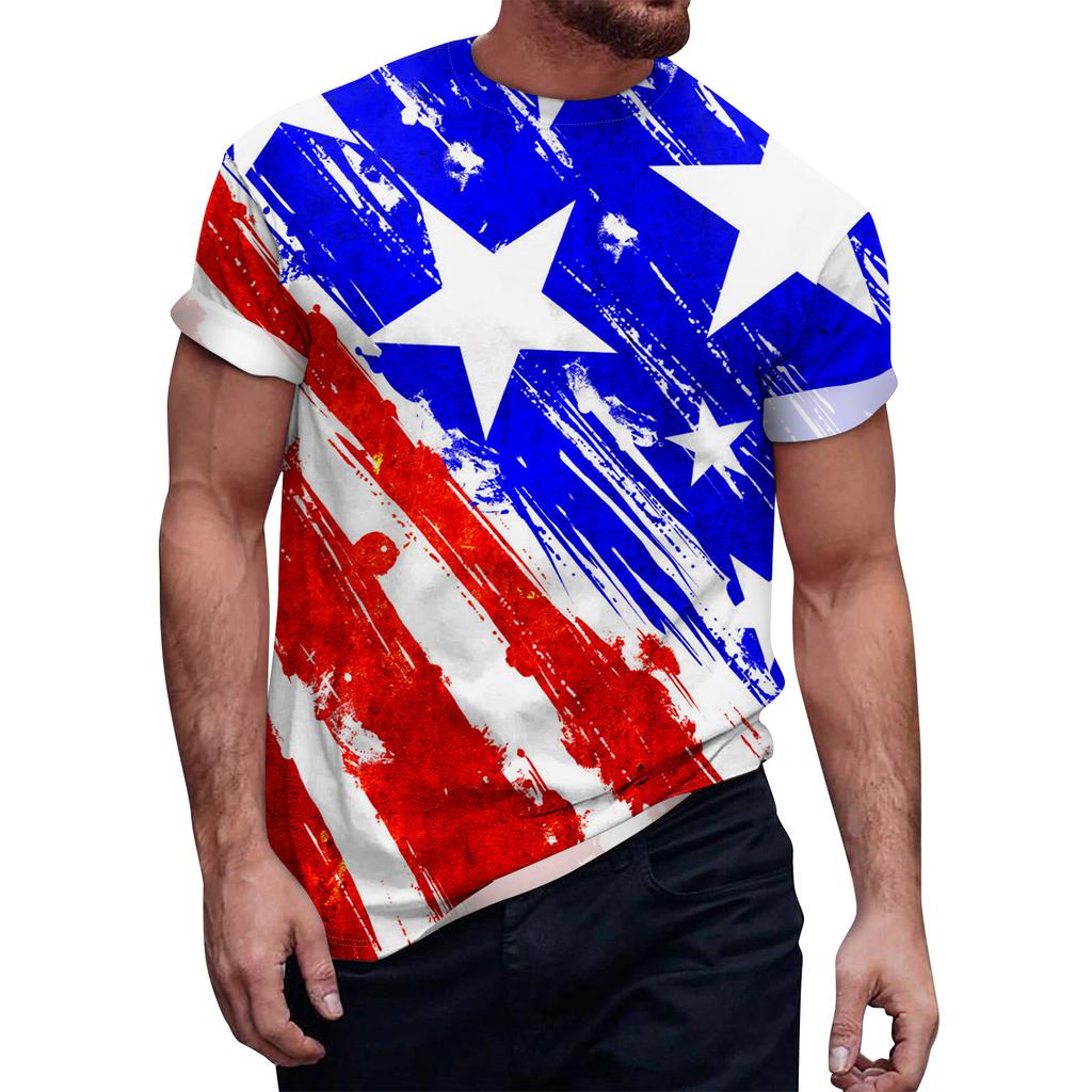 Letní Pánská Trička s Krátkým Rukávem s Módním Ležérním 3D Potiskem s Kulatým Výstřihem