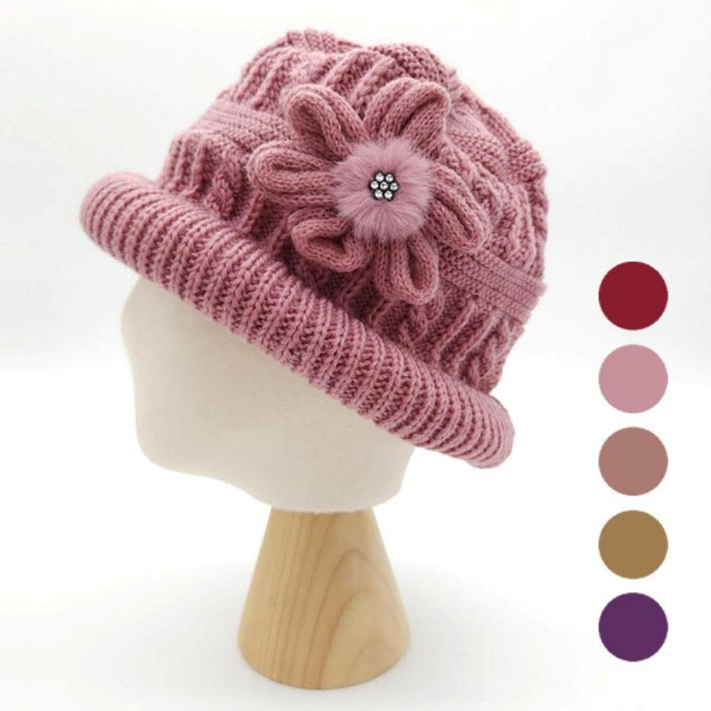 

Winter middle-aged mother, aunt, warm grandmother, beanie hat pink