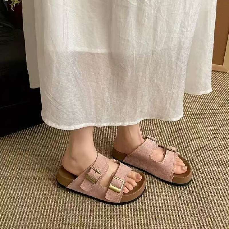 Retro thick-soled heightening one-word slippers women's summer 2025 new wear simple non-slip soft-soled Birkencool slippers