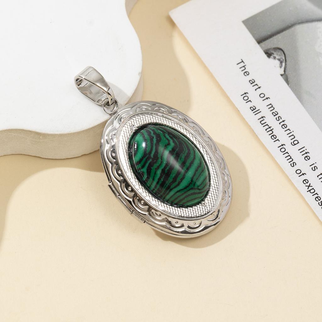 1Pc, Natural Stone Oval Pendant, Boho Malachite Lapis Lazuli Gemstone Charms for Women Men Necklace Hanging Decoration Accessories, Jewelry Making