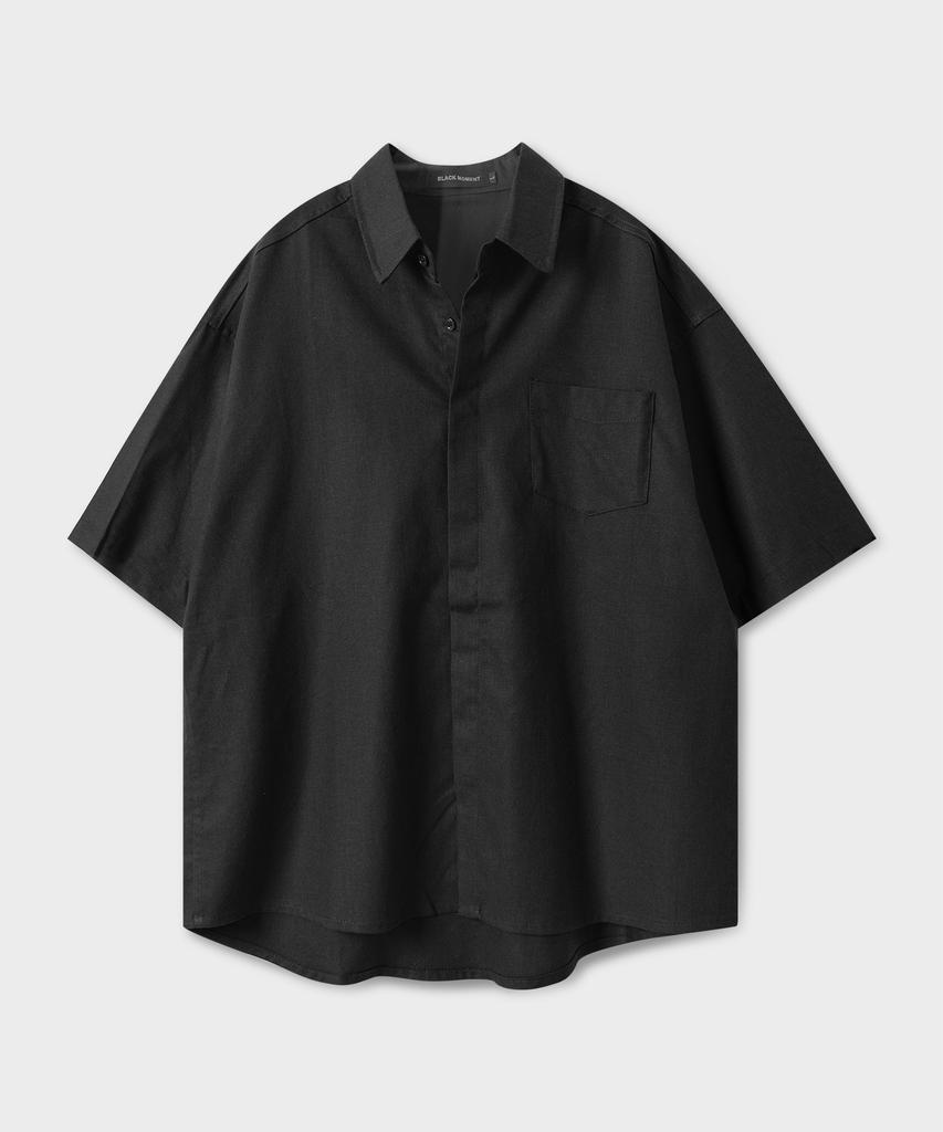 BLACK MOMENT [Waterproof] Linen Basic Oversized Short Sleeve Shirt Jacket 7 Colors