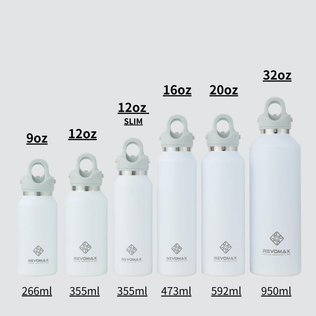12oz Slim 355ml Stainless Steel Bottle Sold Keeps Hot Drinks Hot for 18 Cold for 36 Vacuum Gift REVOMAX [REVOMAX Official] (Cap Separately),