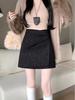 Black Sequined Woolen High-Waisted A-Line Skirt for Autumn/Winter - Slimming, Hip-Hugging, Irregular Hem, with Anti-Exposure Design.