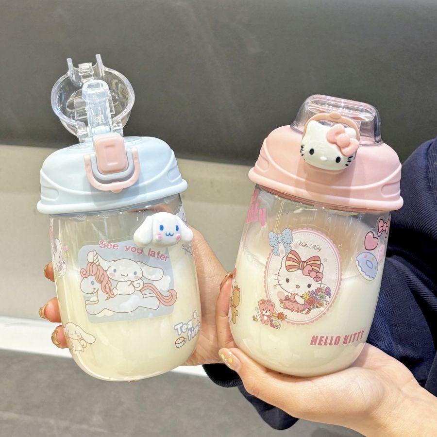 Water bottle large capacity ins children's straw plastic cup high value water cup girls students portable cup cute cup
