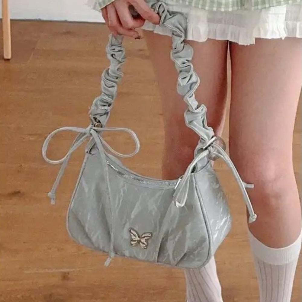 

Large Capacity Pleated Single Shoulder Bag PU Leather Bow Bag Leisure Butterfly Bag Unisex чорний