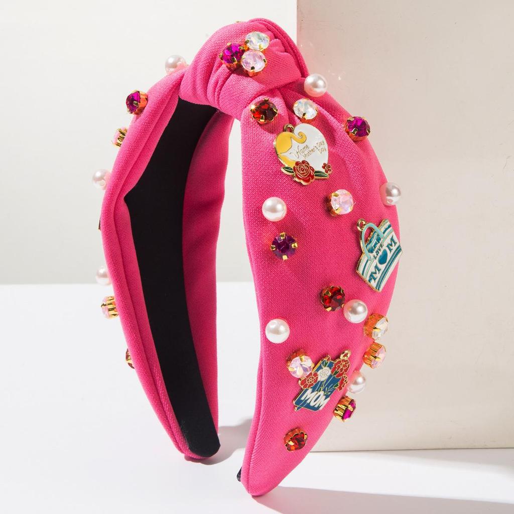 Mother's Day Element Hair Hoop Women's Alloy Letter Accessories Diamond Studded Pearl Festival Hair Accessories