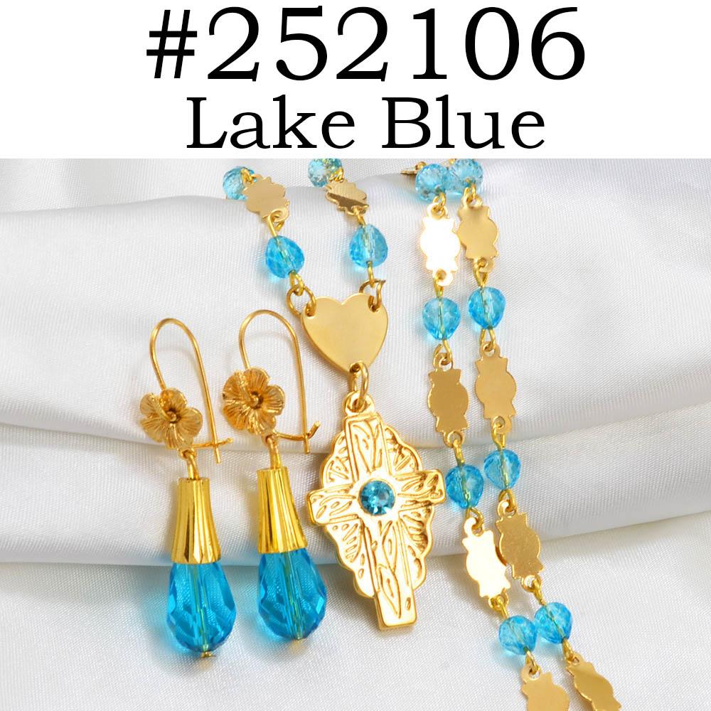 Hawaiian Cross Jewelry Sets Flower Pendant Necklaces Earrings Crystal Beads Ball Chains Guam Micronesia Chuuk #252106