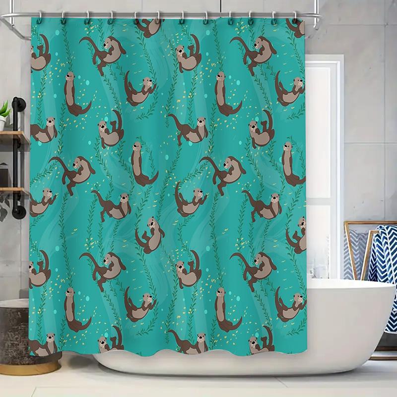 

Cute Otter Shower Curtain Woodland Animal Bathroom Decor Nature Forest Wildlife Shower Liner Waterproof Fabric W60H190(CM)-1 Pcs