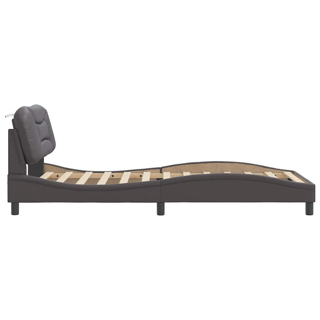 Vidaxl Bed Frame with Headboard, Grey, 100X200 Cm, Faux Leather
