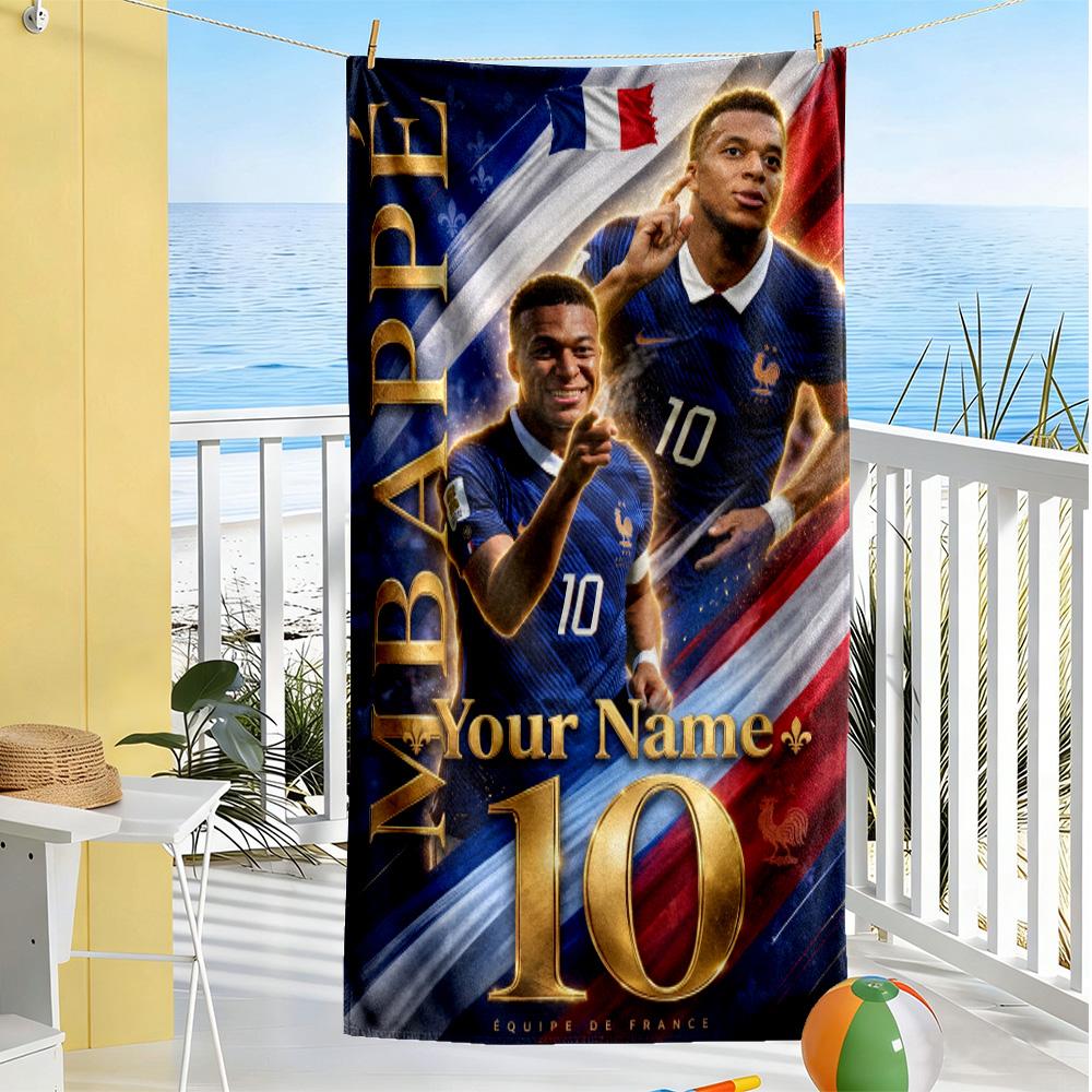Mbappé Customize Text Beach Towel Super Soft Microfiber Quickdry Fabric Suitable for Swimming Gym Camping Yoga Vacation