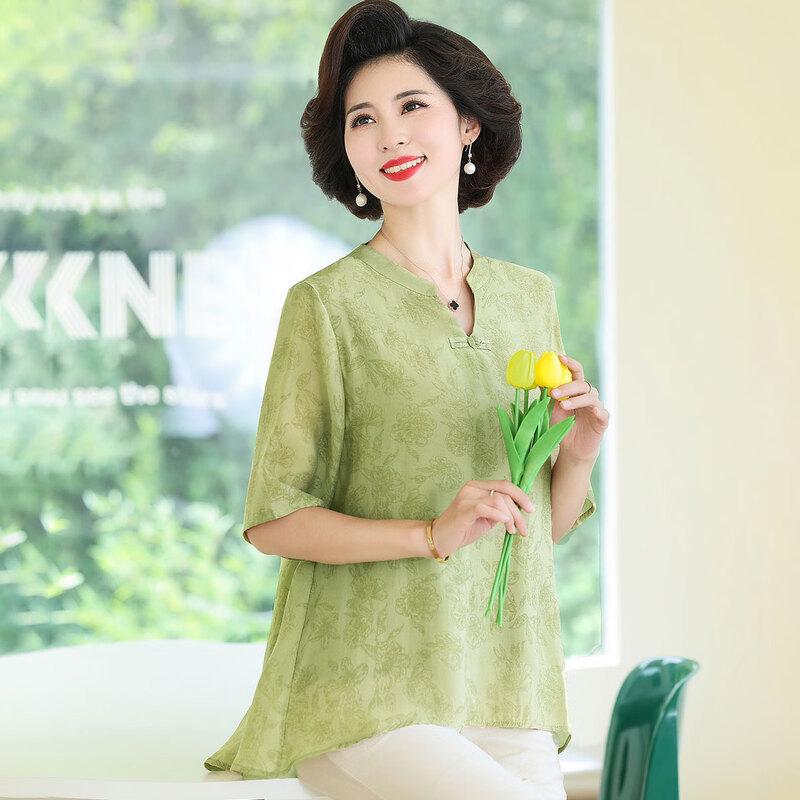 

Passter Женская летняя новая блузка в китайском стиле с цветочным принтом и V-образным вырезом 3XL