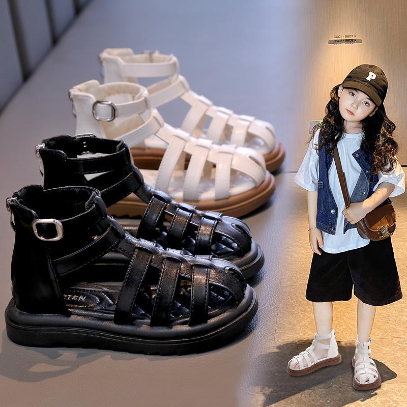 Brytyjski styl sandały dziecięce dziewczęce letnie dziecięce ażurowe buty plażowe modne codzienne dziewczęce wysokie proste rzymianki