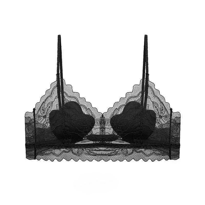 French Lace U-Back Wireless Bra, Thin Thin Strap Push Up Small Bust Back Shaping Summer Women Bralette