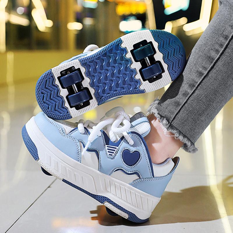 Zapatos de Caminar Transpirables con Cordones para Niñas Niños Nuevos Patines de Ruedas Cuatro Desmontables Casuales para Niños Estudiantes Deporte al Aire Libre