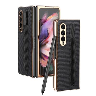 Case With Pen Holder For Samsung Galaxy Z Fold 3 Phone Cover Carbon Fiber Texture Case For Z Fold3 With Pen Slot No Pen
