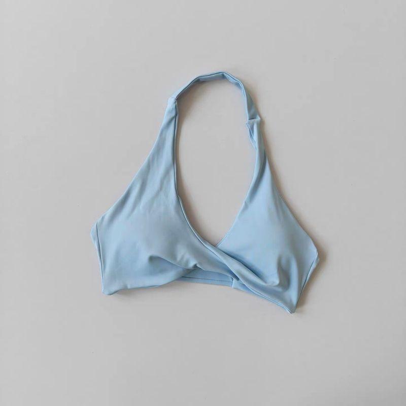 

Спортивный бюстгальтер с halter-вырезом и красивым дизайном спины, быстросохнущая дышащая одежда для йоги, фитнес-белье с треугольной чашкой для тяжелой атлетики и тренировки спины S Light Blue