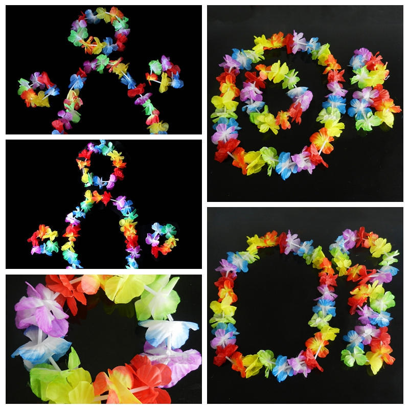 4 Pcs/Set Hawaiian Tropical Hula Luau Grass Dance Head Neck Wrist Garland
