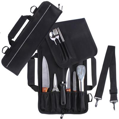 Tragbare schwarze Kochmesser-Rolltasche mit verstellbaren Riemen, Küche, Kochen, Kochmesser, Trage-Aufbewahrungstaschen für Kochwerkzeuge