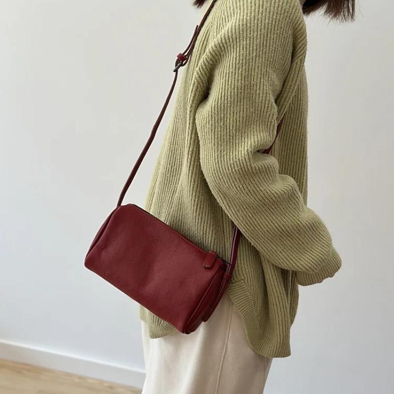 Johnature Genuine Leather Small Square Bag Soft Cowhide Women's Handbag Solid Color Casual Versatile Shoulder Bag