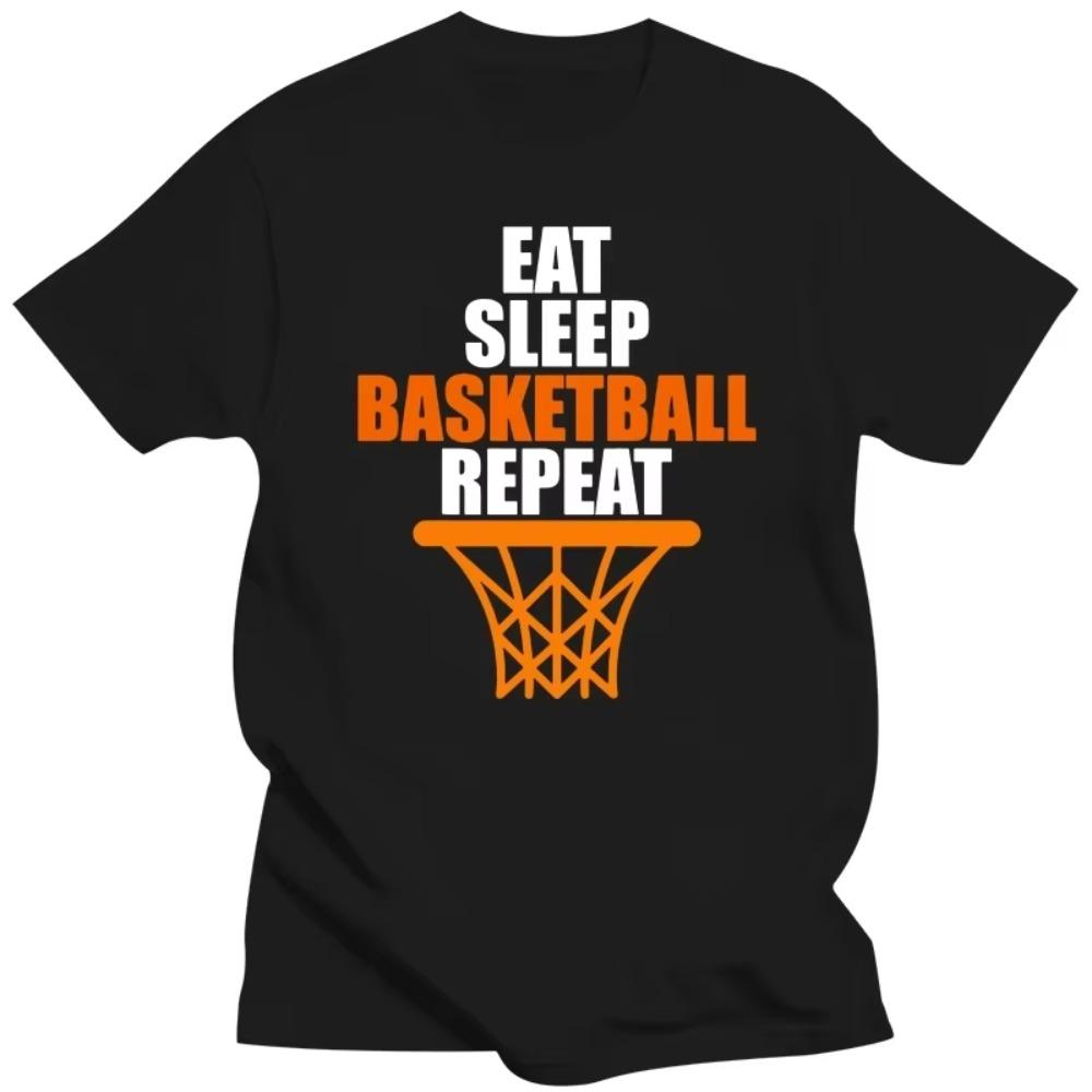 

Футболки Funny Eat Sleep Basketball Repeat, хлопковые, уличная одежда, с коротким рукавом, подарки на день рождения, летний стиль, футболка, мужская одежда XXXXXL чёрный