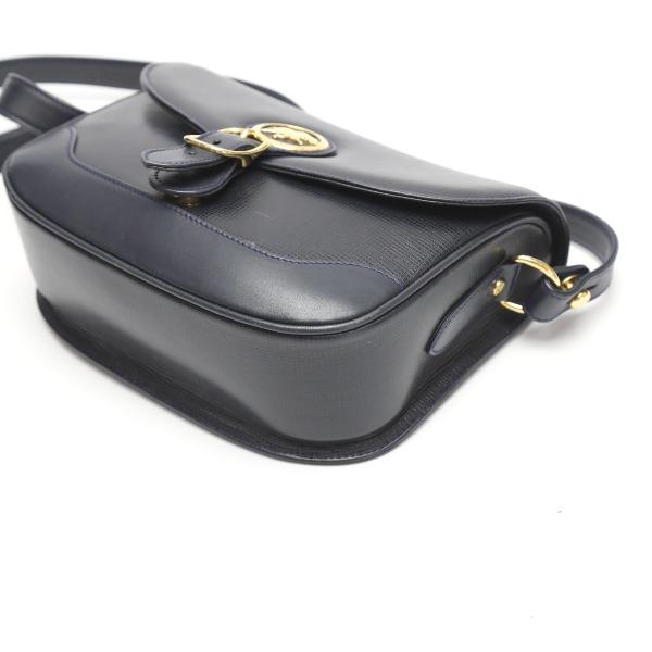 HUNTING WORLD LogoPlate Shoulder Bag Cross body Navy Leather Women Used