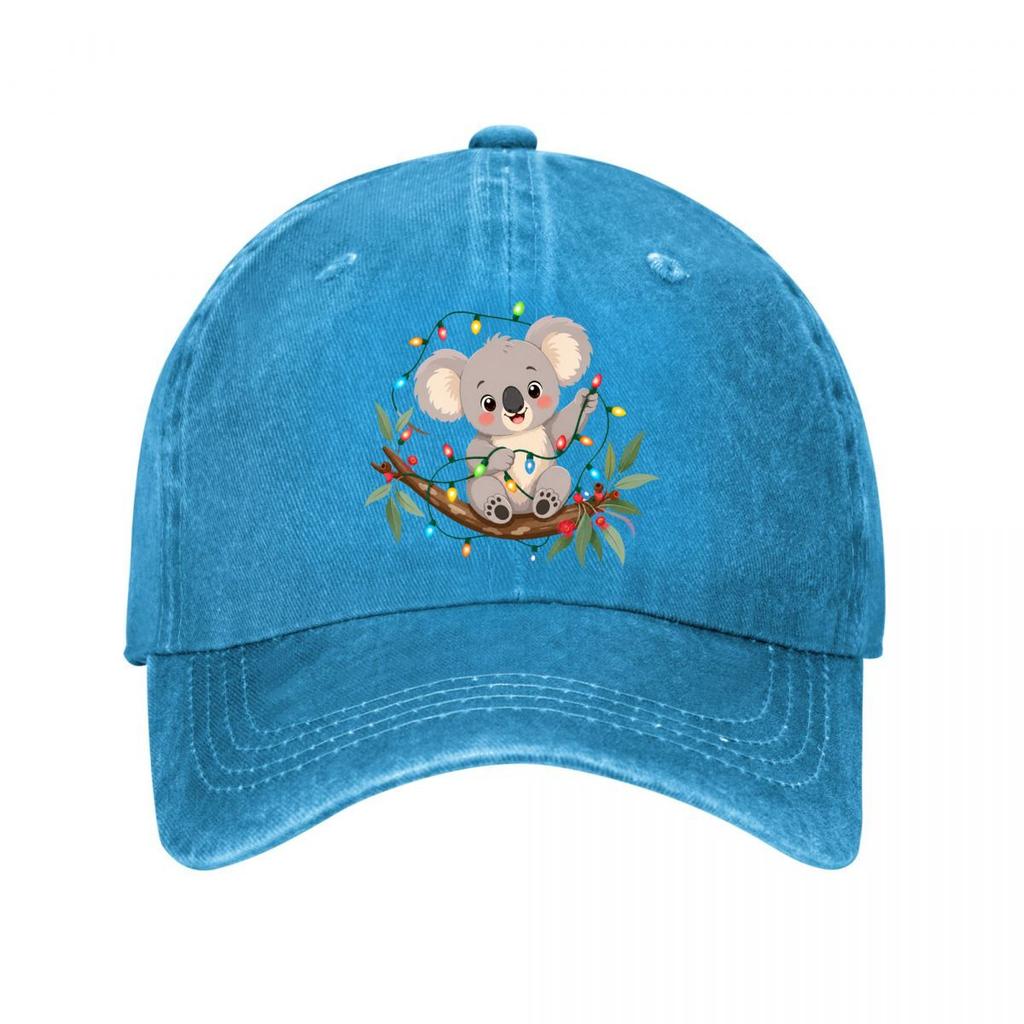 Festliche Koala Feiertagslichter Illustr Neue Vintage Ausgewaschene Baumwolle Baseballkappe Sonnenhüte