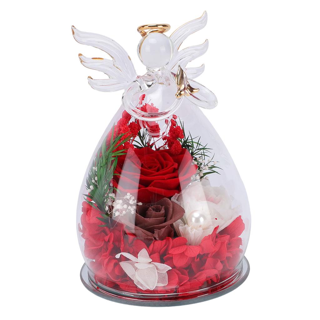 Preserved Rose Glass Figurine Multifunctional LED Light Preserved Flowers Decor for Anniversary Birthday