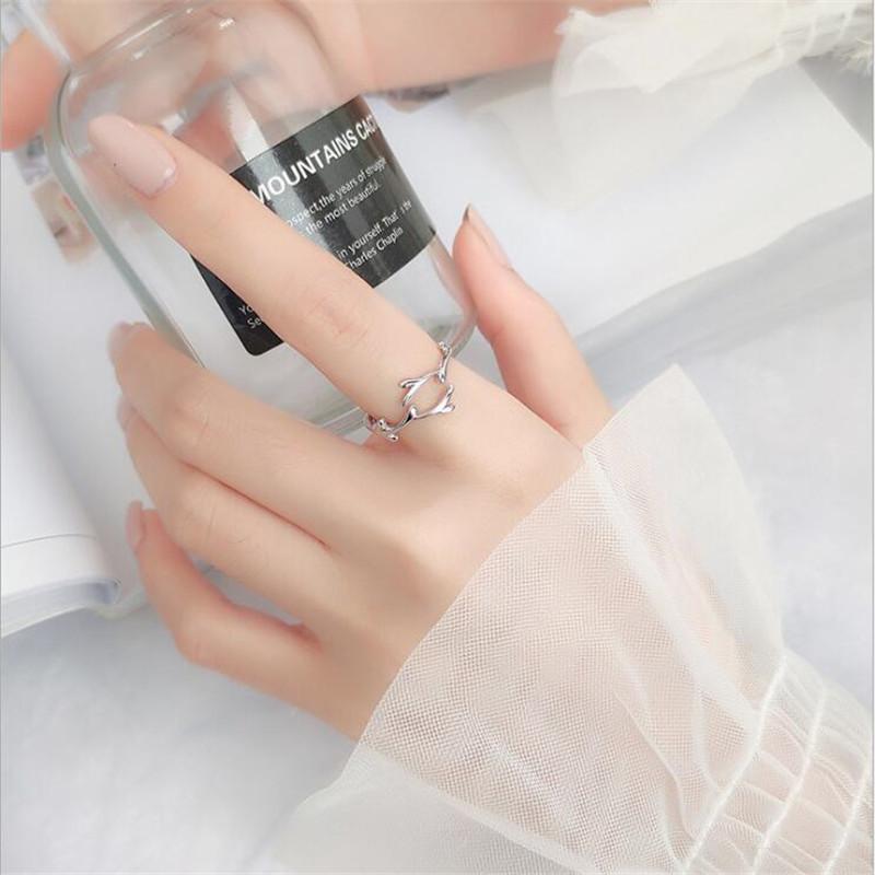 New Simple Fashion Antler 925 Silver Jewelry Personality Branch Popular Leaf Opening Rings R039