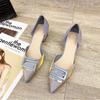 Fashion Women's Spring and Summer New Pointy High Heels Metal Buckle Wine Red Light Mouth Thick Wedding Shoes
