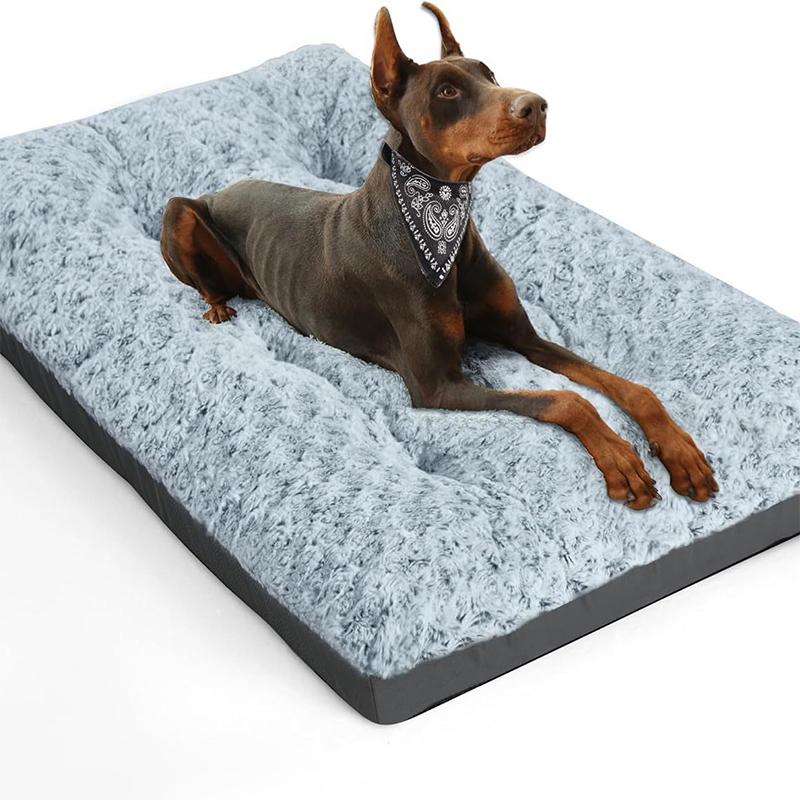 Luxurious Solid Faux Fur Washable Dog Bed & Crate Mat Comfy Fluffy Anti-Slip for Large Dogs