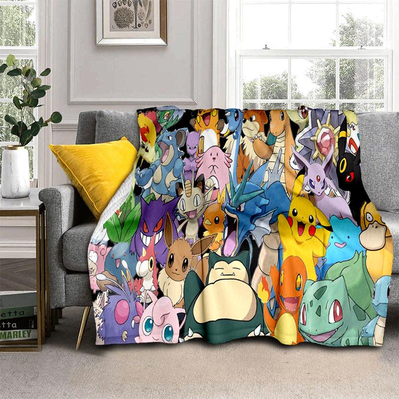 2025 New Cute Pikachu Pokemon Cartoon Gift Soft Plush Blanket,Flannel Throw Blanket for Living Room Bedroom Bed Sofa Cover Kids