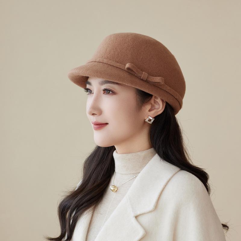 Hat Female Autumn and Winter Woolen Small Fragrant Wind Elegant Bucket Hat Outdoor Retro Felt Hat ·