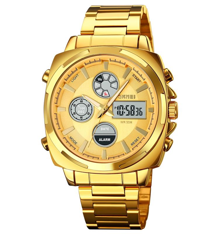 SKMEI 1673 Practical Sporty Men's Dual Display Watch Steel Strap Life Waterproof Fashion Outside Style Male Wristwatch