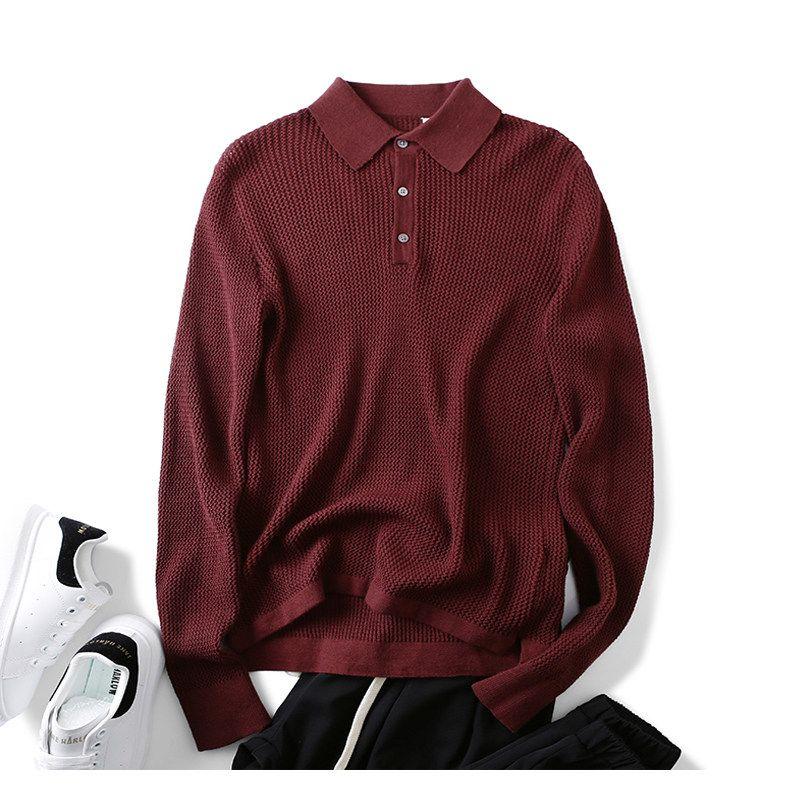 Heavy Weight Goods! Super Fine Australian Wool! Italian Single Fall Winter Men Wool Jacquard Lapel Knitting Polo Shirt Sweater