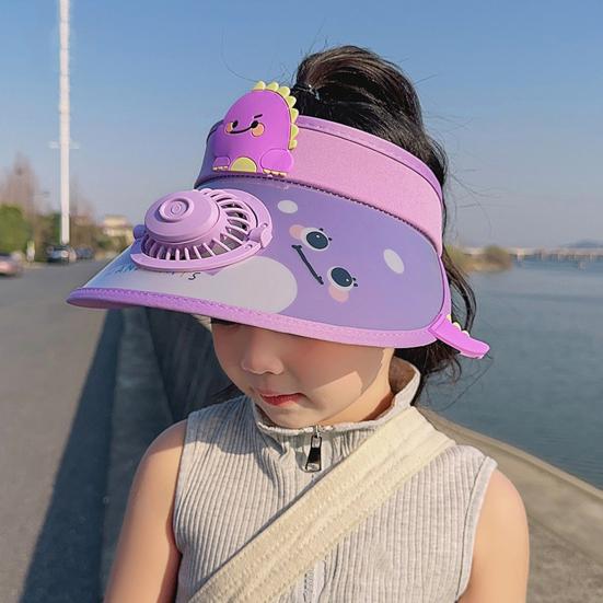 Animacinis vaikiškas skydelis nuo saulės su USB įkrovimo ventiliatoriumi UPF50+ vasarinė paplūdimio vėsinanti skrybėlė lauko tuščia viršutinė skrybėlė nuo saulės plačiu kraštu berniukams mergaitėms 3-10 m.