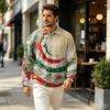 Men's Fall Knit Pullover with Collar and Pocket, Christmas Print Long Sleeve Casual Top