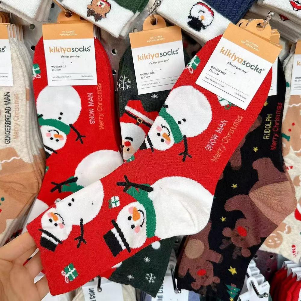 Cartoon Christmas Socks Cartoon Santa Snowman Mid-calf Socks Fall and Winter Mid-calf Red Socks