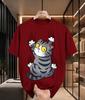 2026 New Arrival Pure Cotton Tshirt Cartoon Scared Tabby Cat Scratching Cloth Print Crew Neck Unisex Casual Short Sleeve