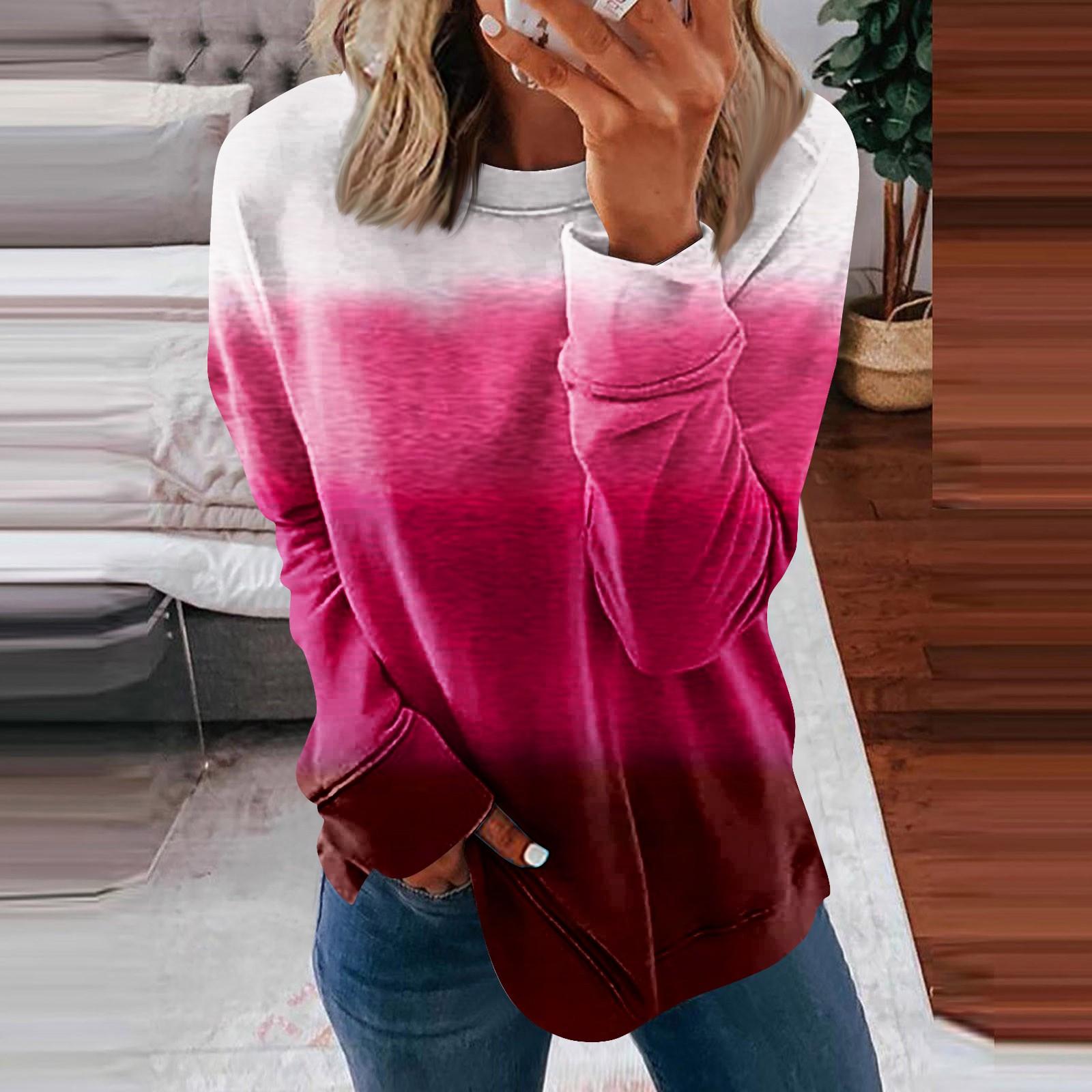 

Женская повседневная модная блузка с длинным рукавом и круглым вырезом с цветочным градиентным принтом и круглым вырезом XXXXXL