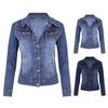 Giacca in denim da donna, retrò, monopetto, vestibilità aderente, collo rovesciato, maniche lunghe, tinta unita, tasche con patta, cappotto da donna, giacca da shopping per pendolari