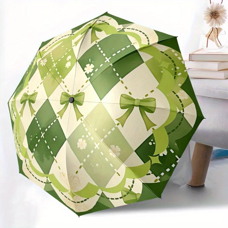 1pc Green Plaid Pattern Automatic Open/Close Umbrella, Portable Folding umbrella for Everyday Use yy250826007