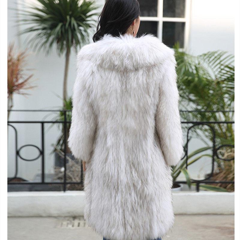 Imitation Waschbärfell Rüschen Modischer Pelzmantel für Damen Lang Winter Temperament Dame Fuchspelzmantel