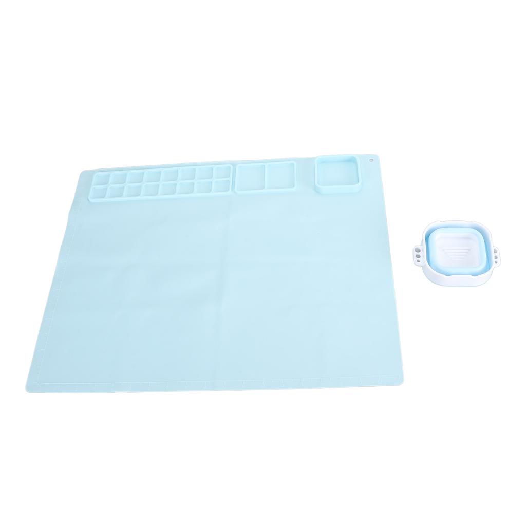 Silicone Painting Mat with Water Cup Washable Protruding Scale Line Silicone Art Mat for Children