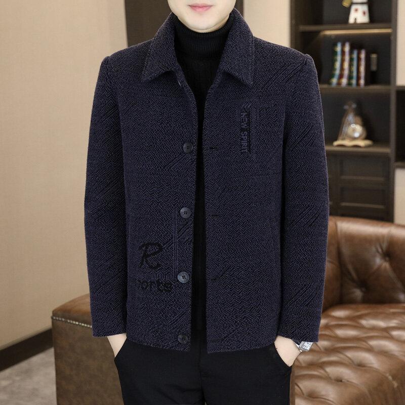 Spring and Autumn Woolen Short Jacket Men's Lapel Thin Jacket Handsome Casual Top