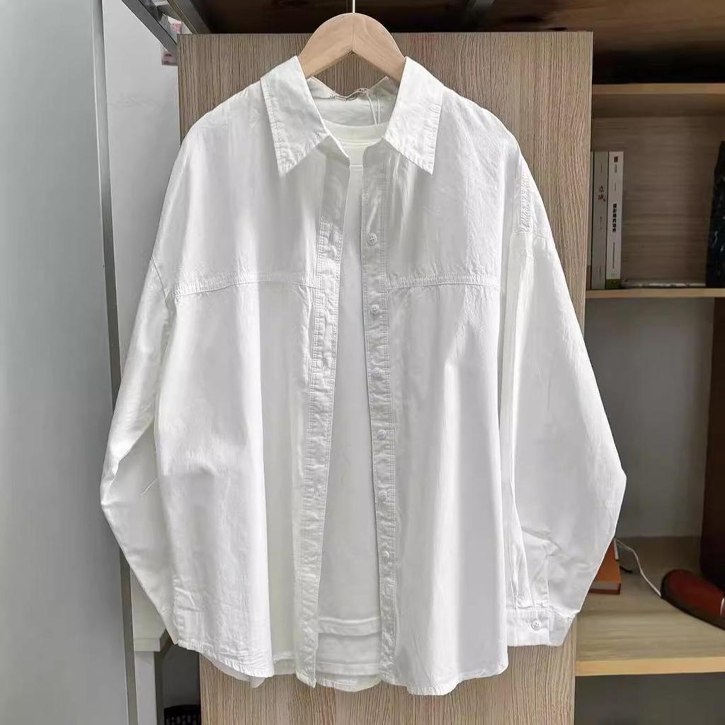 

Женские хлопковые рубашки больших размеров Женские приталенные универсальные базовые внутренние рубашки для многослойных образов Топ с длинным рукавом XS белый