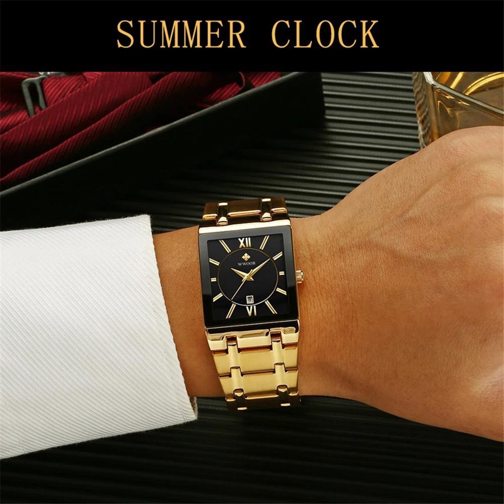 WWOOR Top Brand Luxury Steel Strap Business Quartz Watch Men Casual Waterproof Sports Watch