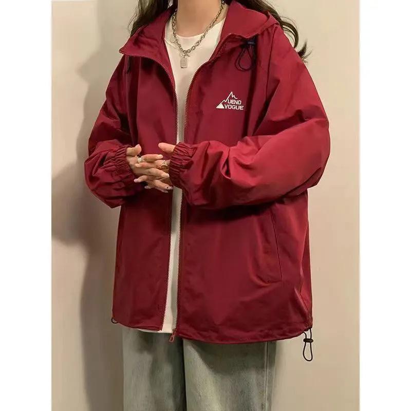 Rote Windjacke Damen American Vintage Frühling Herbst Locker Baseballjacke